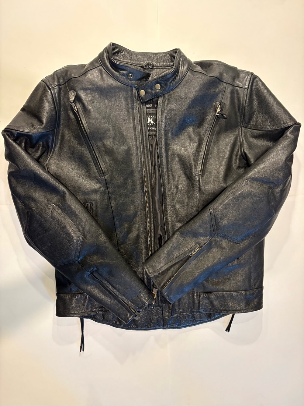 Leather King 100% Leather Motorcycle Jacket 3M Thinsulate Size 48 Black